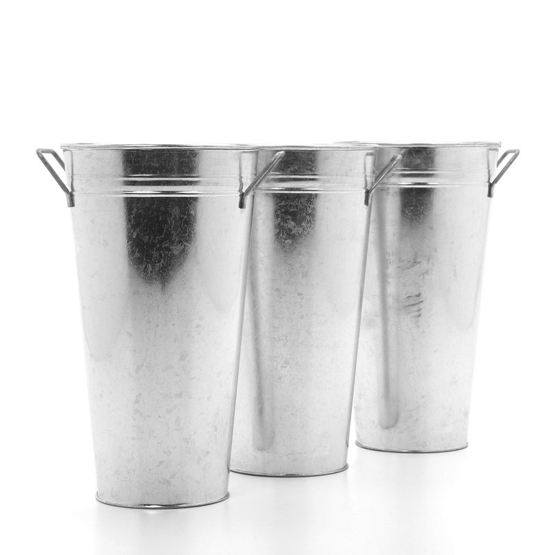 Hosley Set of 3 Galvanized French Bucket Vase with Handles 5" Dia x 9" H Ideal for Farmhouse Dried Floral Arrangements at Home for Weddings Gifts Spa and Aromatherapy Settings O5 - Image 3